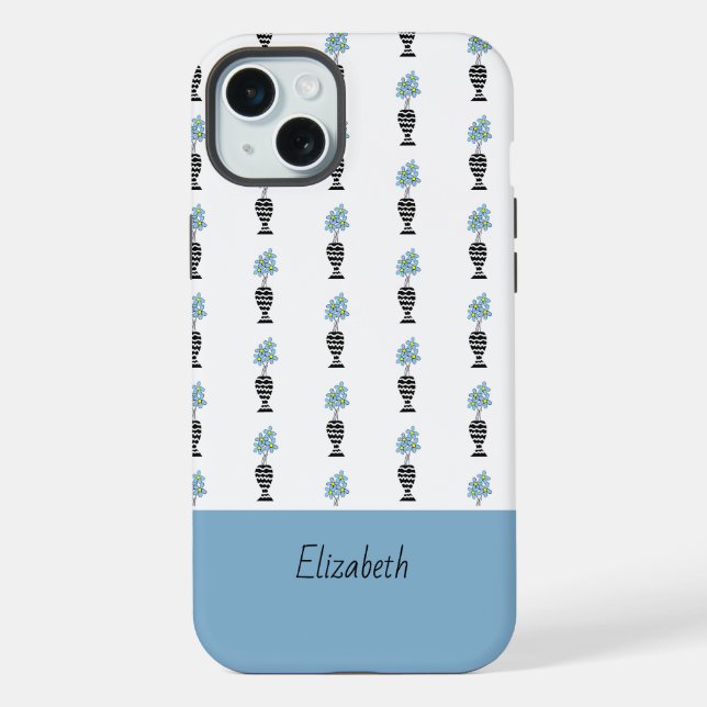 Cute, modern, blue and yellow floral Pattern iPhone Case (Back)