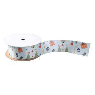 Cute Modern Blue Funny Christmas Holiday Satin Ribbon