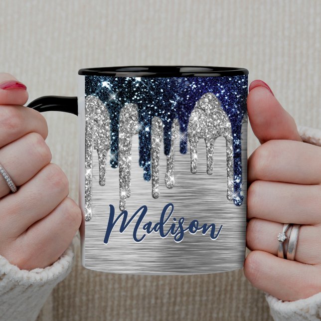 Cute modern Blue Glitter Drips monogram Mug (Creator Uploaded)
