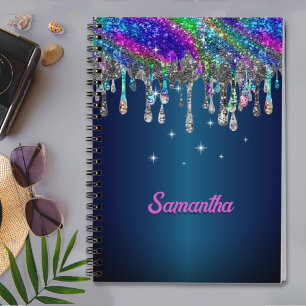 Cute modern Blue Glitter Drips monogram Notebook