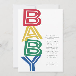Cute modern bold primary colours baby shower invitation