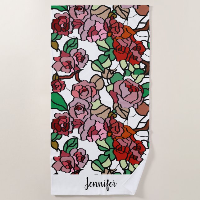 Cute Modern Bright Red Flowers Beach Towel (Front)