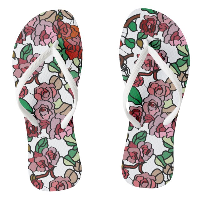 Cute Modern Bright Red Flowers Flip Flops (Footbed)