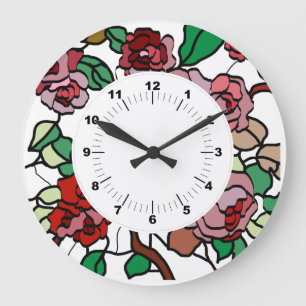 Cute Modern Bright Red Flowers Large Clock