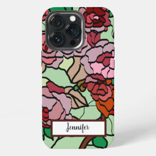 Cute Modern Bright Red Flowers Mint iPhone 13 Pro Case