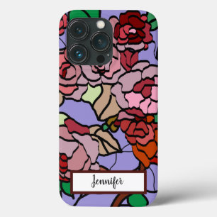 Cute Modern Bright Red Flowers Violet iPhone 13 Pro Case
