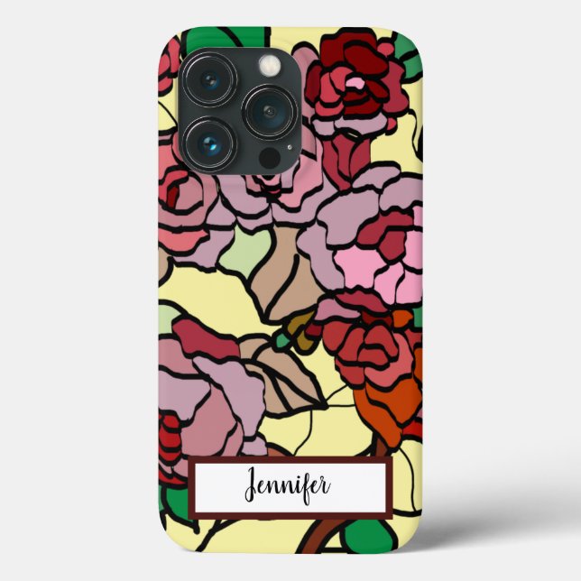 Cute Modern Bright Red Flowers Yellow Case-Mate iPhone Case (Back)