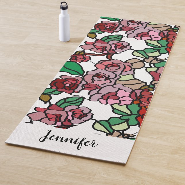 Cute Modern Bright Red Flowers Yoga Mat (In Situ)
