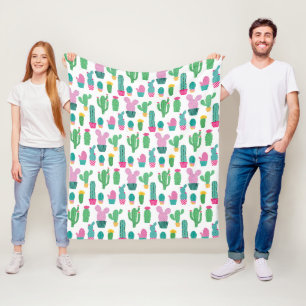Cute Modern Cactus Illustrations Pattern Fleece Blanket