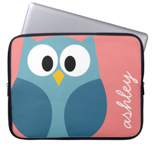 Cute Modern Cartoon Owl with huge eyes Laptop Sleeve