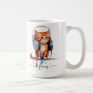 Cute Modern Cat Mum Watercolor Red Orange Coffee Mug