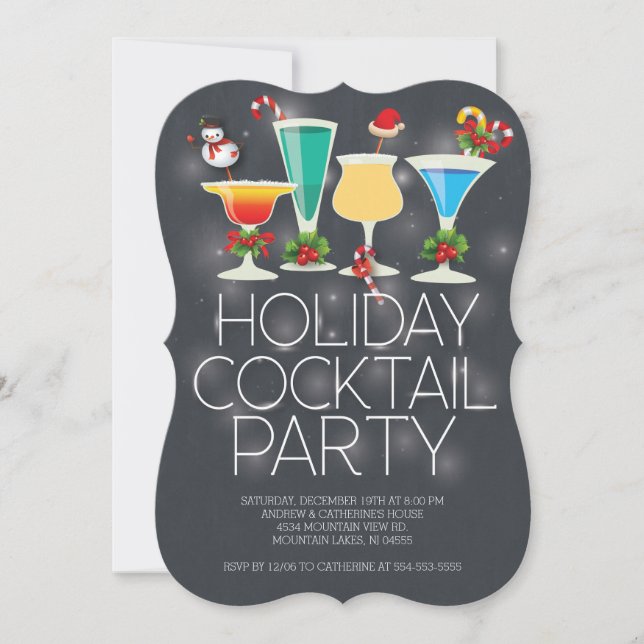 Cute Modern Chalkboard Holiday Cocktail Party Invitation (Front)