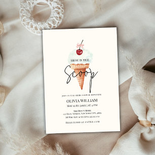 Cute Modern Cherry Scoop Ice Cream Baby Shower Invitation