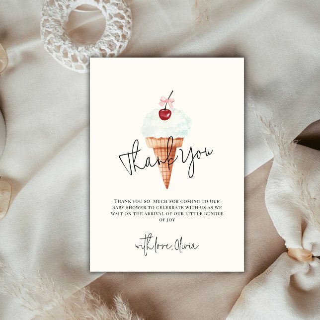 Cute Modern Cherry Scoop Ice Cream Baby Shower  Thank You Card (Cute Modern Cherry Scoop Ice Cream Baby Shower Thank You Card)