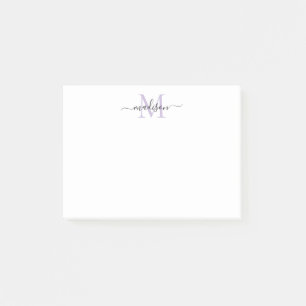 Cute Modern Chic Girly Script Monogram Purple Post-it Notes