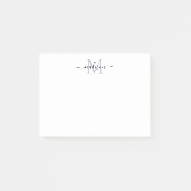 Cute Modern Chic Girly Script Monogram Purple Post-it Notes (Front)