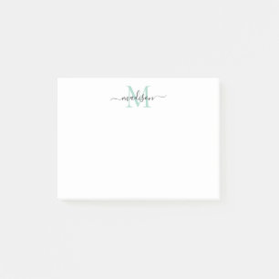 Cute Modern Chic Girly Script Monogram Teal Green Post-it Notes
