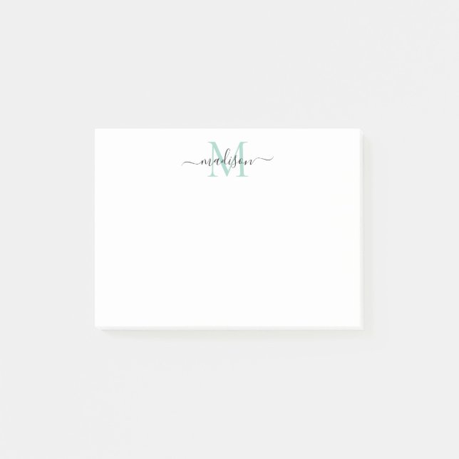 Cute Modern Chic Girly Script Monogram Teal Green Post-it Notes (Front)