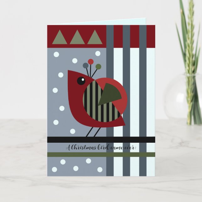 Cute modern christmas bird and custom text holiday card (Front)