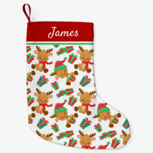 Cute Modern Christmas Reindeer Personalised Name Small Christmas Stocking