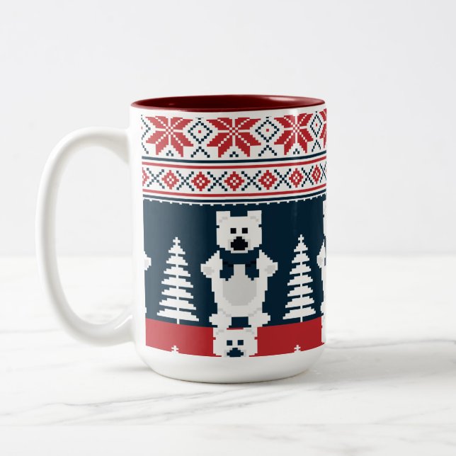 Cute & Modern Christmas Snowman Knitted  Two-Tone Coffee Mug (Left)