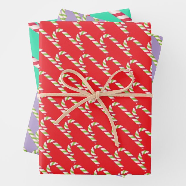 Cute Modern Classic Candy Cane Christmas Gift Wrapping Paper Sheet (In situ)