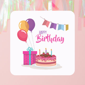 Cute Modern Classic Trendy Rainbow Birthday Square Sticker
