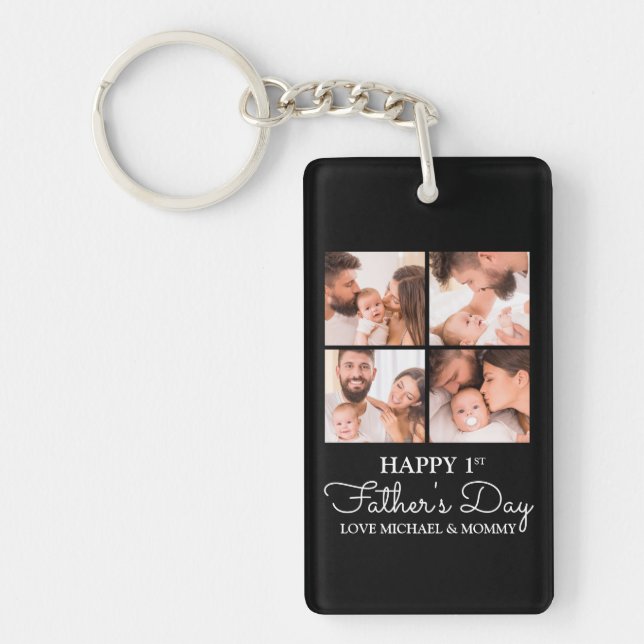 Cute Modern Collage Happy First Fathers Day Key Ring (Front)