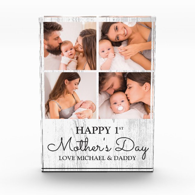 Cute Modern Collage Happy First Mothers Day Photo Block (Front)