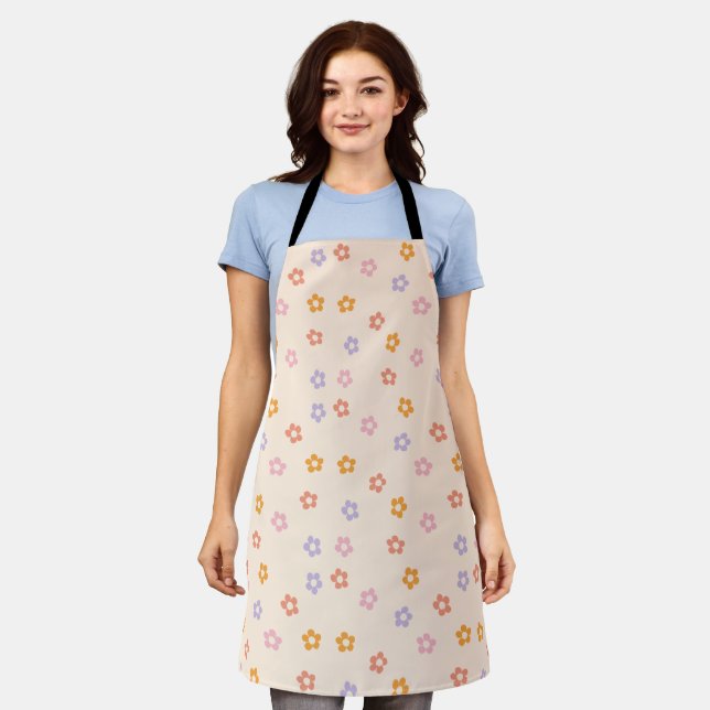Cute Modern Coloured Daisies Floral Pattern Apron (Worn)