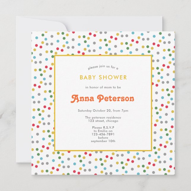 Cute Modern Colourful Dots Gender Neutral Square Invitation (Front)