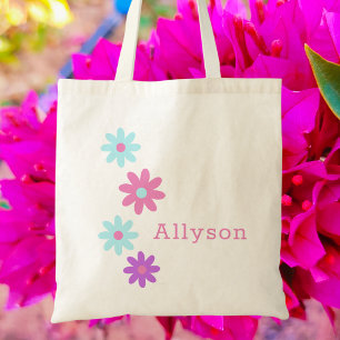 Cute Modern Colourful Floral Botanical Girl Kids Tote Bag