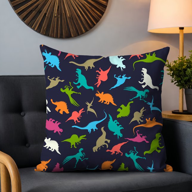 Cute Modern Colourful Fun Dinosaur Kids Pattern Cushion (Creator Uploaded)