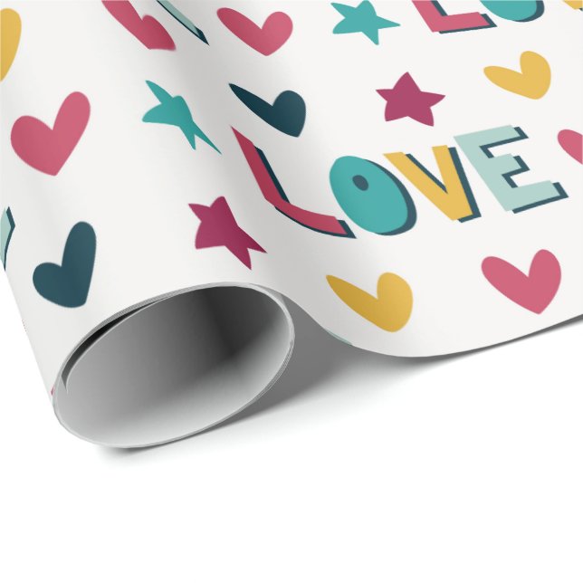 Cute Modern Colourful Love and Hearts Pattern Wrapping Paper (Roll Corner)