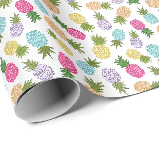 Cute Modern Colourful Pineapple Pattern Wrapping Paper (Roll Corner)