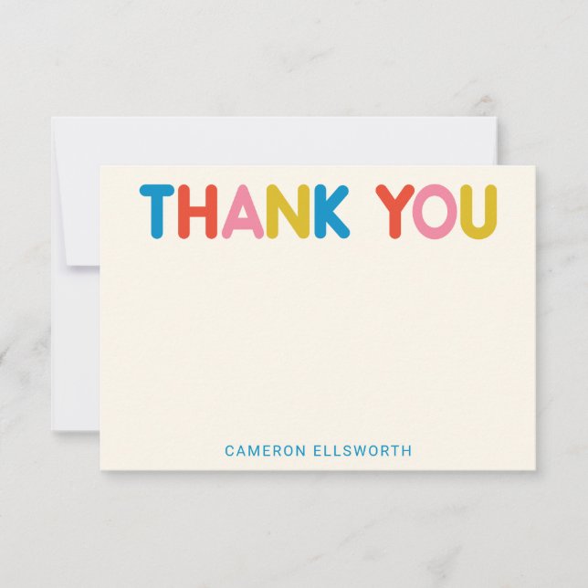 Cute Modern Colourful Typography Personalised Name Thank You Card (Front)