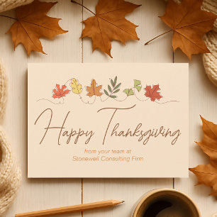 Cute Modern Company Happy Thanksgiving Leaves Holiday Card