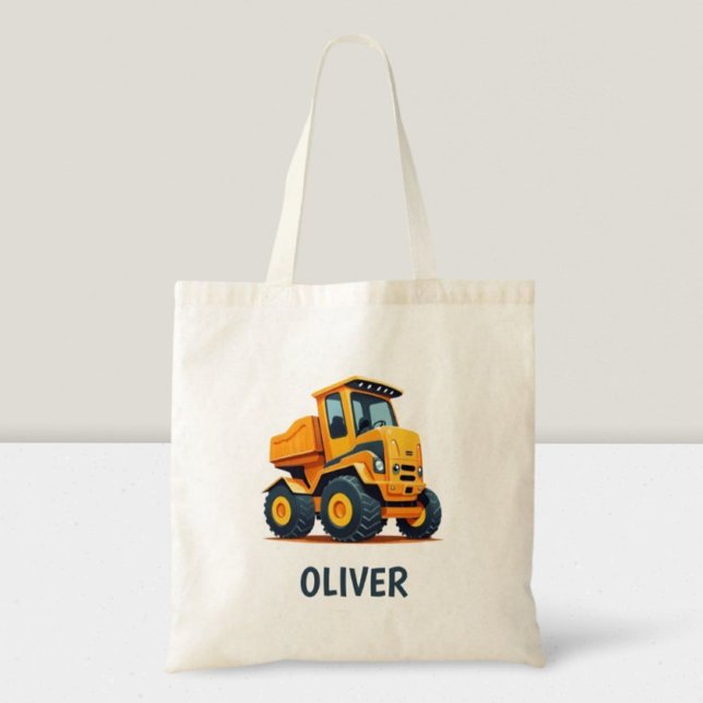Cute Modern Construction Truck Personalised Tote Bag (Creator Uploaded)
