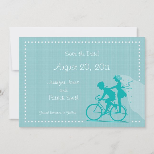 CUTE Modern Couple on Bicycle Save the Date (Front)