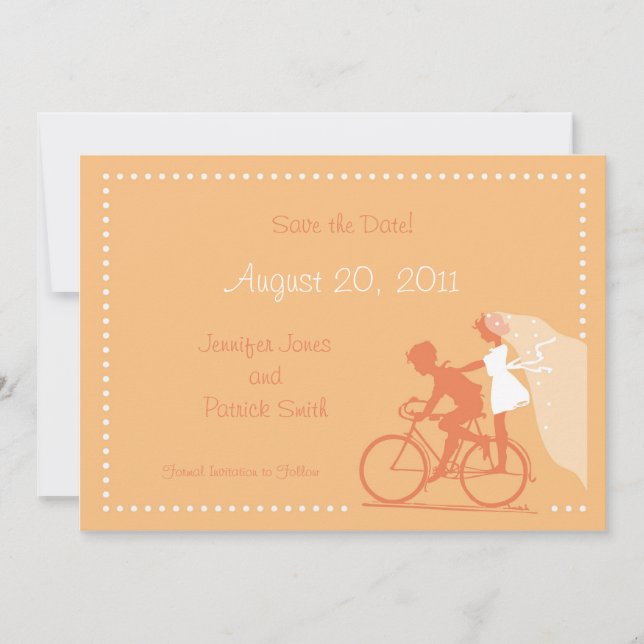 CUTE Modern Couple on Bicycle Save the Date (Front)