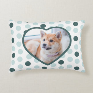 Cute Modern Custom Pet Photo Dog Heart Green Mint Decorative Cushion