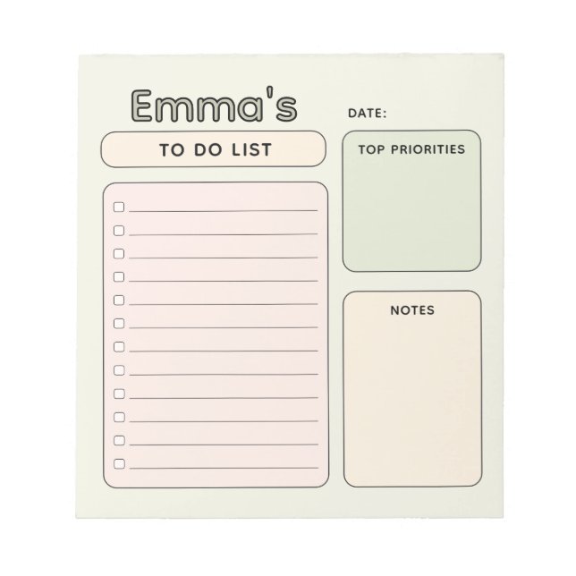 Cute Modern Customisable Todo List Notepad (Front)