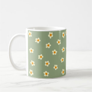 Cute Modern Daisies Pattern Green Coffee Mug