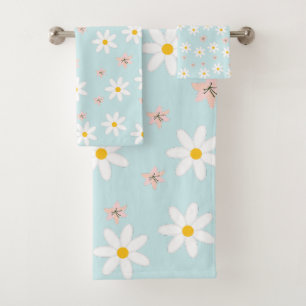 Cute Modern Daisy lily flower Rustic seamless  Bath Towel Set