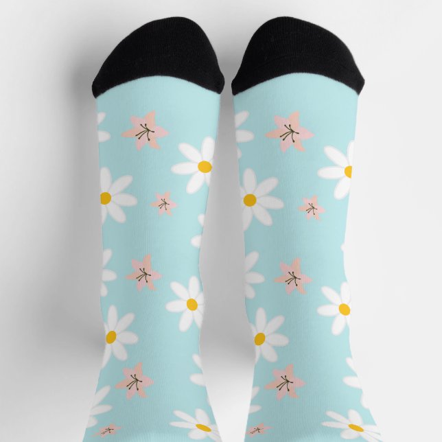 Cute Modern Daisy lily flower Rustic seamless  Socks (Top)