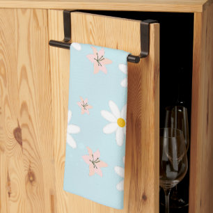Cute Modern Daisy lily flower Rustic seamless Tea Towel