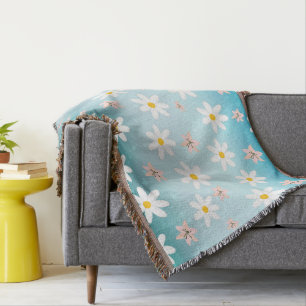 Cute Modern Daisy lily flower Rustic seamless Throw Blanket