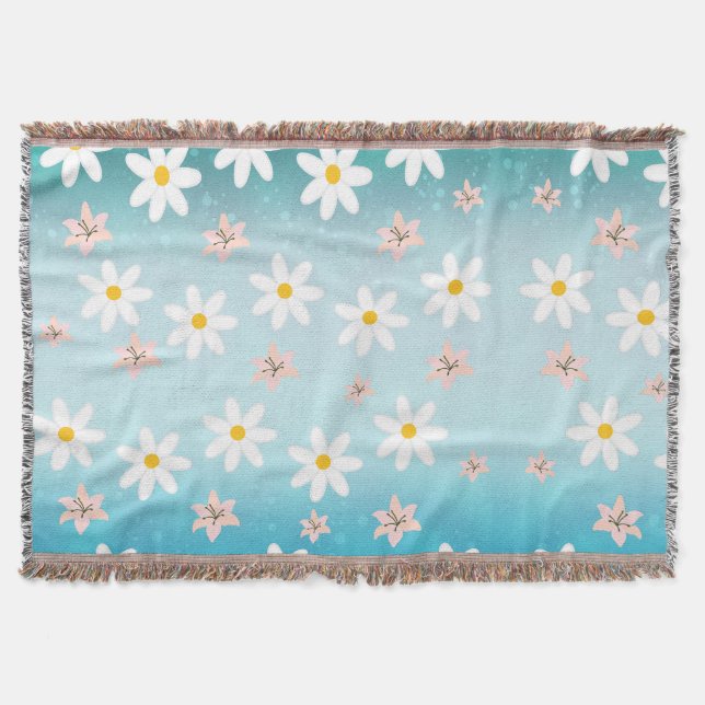 Cute Modern Daisy lily flower Rustic seamless  Throw Blanket (Front)