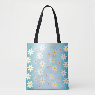 Cute Modern Daisy lily flower Rustic seamless Tote Bag