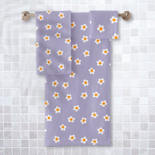 Cute Modern Daisy Pattern Purple Bath Towel Set (Creator Uploaded)